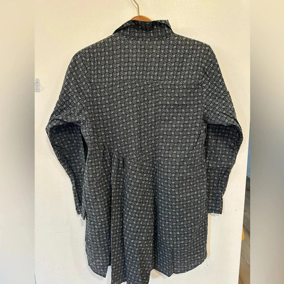 Tulip Clothing Tunic Button Down Small Blue Geometric Lagenlook Cotton Shirt - Picture 5 of 7